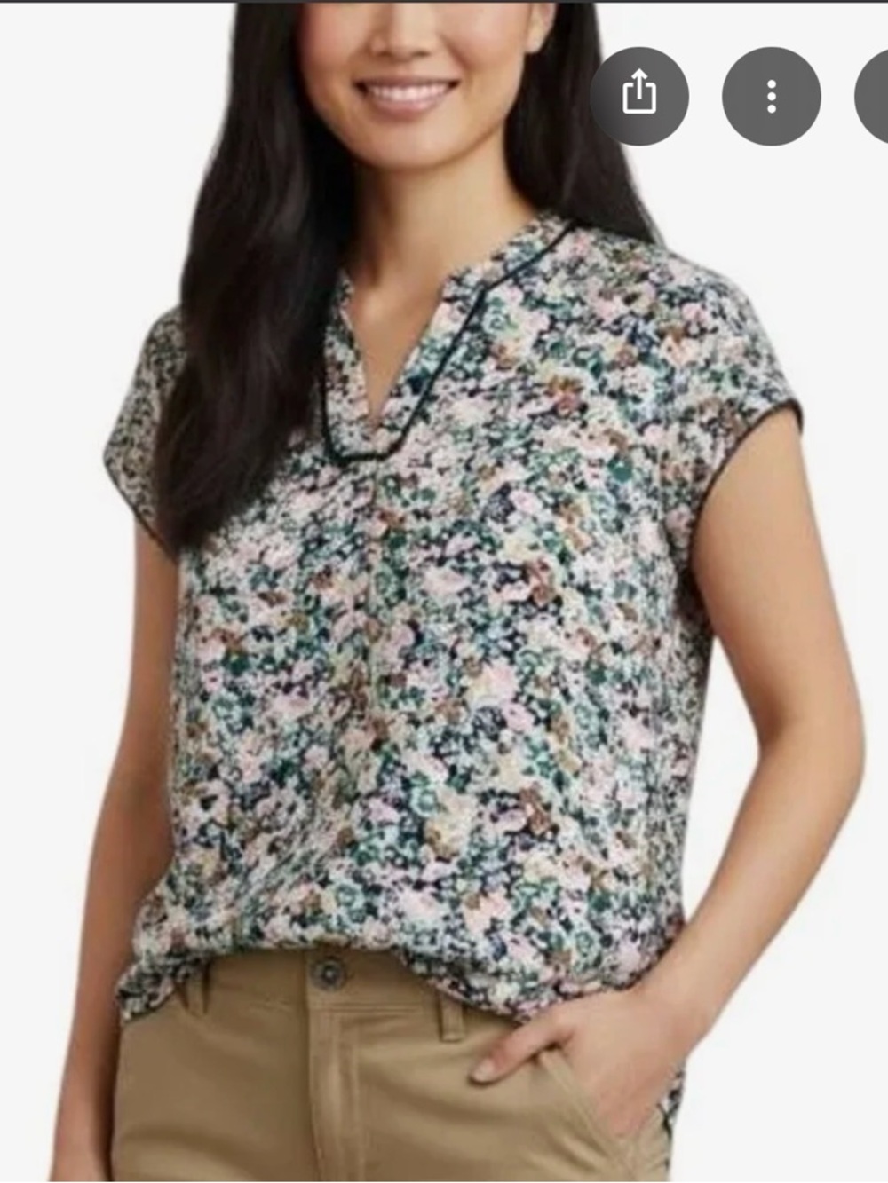 41 Hawthorn Floral V-Neck Short Sleeve Top - Pink, Green & Navy - Picture 7 of 7